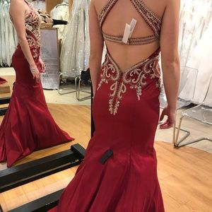 Jovani red and gold prom dress